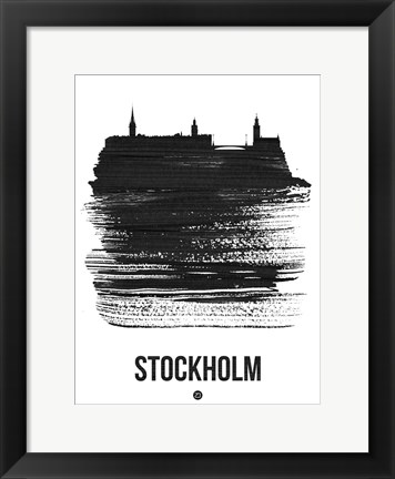 Framed Stockholm Skyline Brush Stroke Black Print