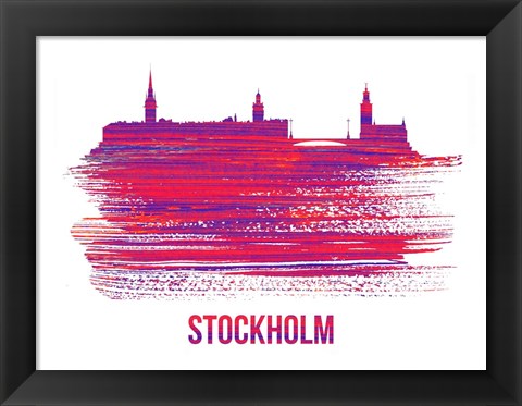 Framed Stockholm Skyline Brush Stroke Red Print