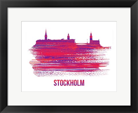 Framed Stockholm Skyline Brush Stroke Red Print