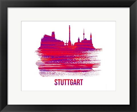 Framed Stuttgart Skyline Brush Stroke Red Print