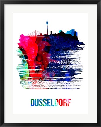Framed Dusseldorf Skyline Brush Stroke Watercolor Print
