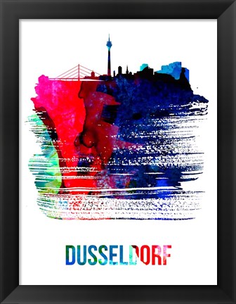 Framed Dusseldorf Skyline Brush Stroke Watercolor Print