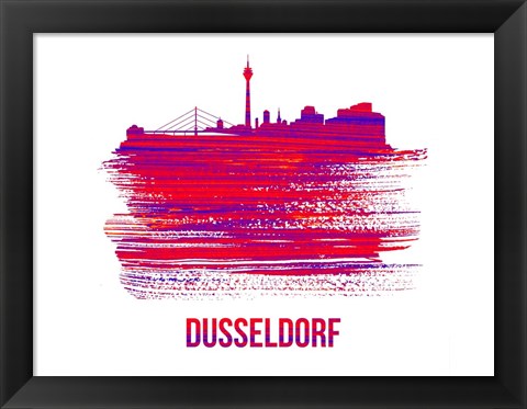 Framed Dusseldorf Skyline Brush Stroke Red Print