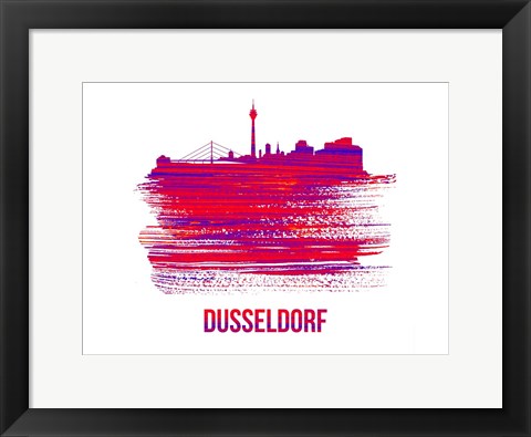 Framed Dusseldorf Skyline Brush Stroke Red Print