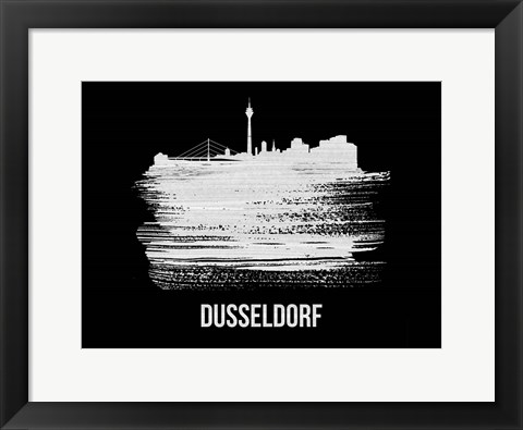 Framed Dusseldorf Skyline Brush Stroke White Print