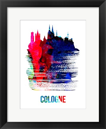 Framed Cologne Skyline Brush Stroke Watercolor Print