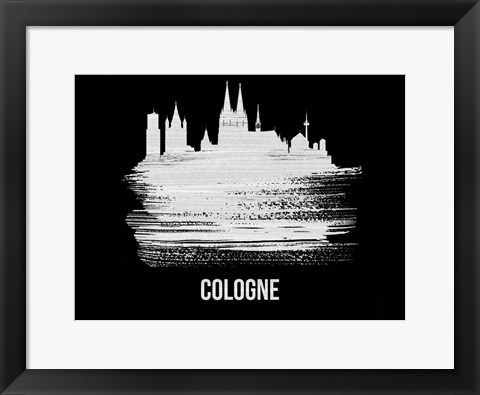 Framed Cologne Skyline Brush Stroke White Print