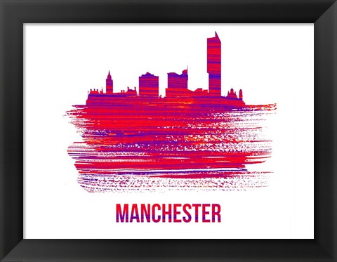 Framed Manchester Skyline Brush Stroke Red Print