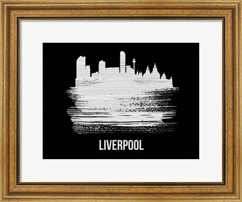 Framed Liverpool Skyline Brush Stroke White Print