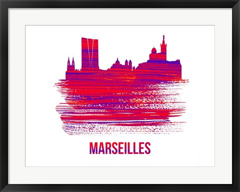 Framed Marseilles Skyline Brush Stroke Red Print