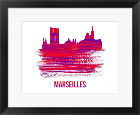 Framed Marseilles Skyline Brush Stroke Red Print