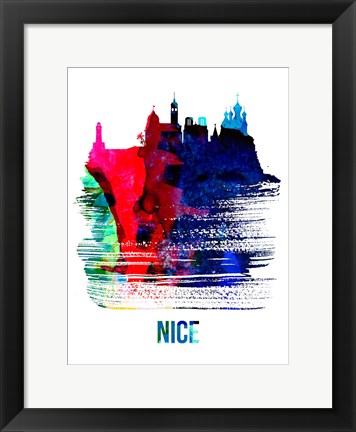 Framed Nice Skyline Brush Stroke Watercolor Print