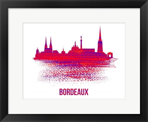 Framed Bordeaux Skyline Brush Stroke Red Print