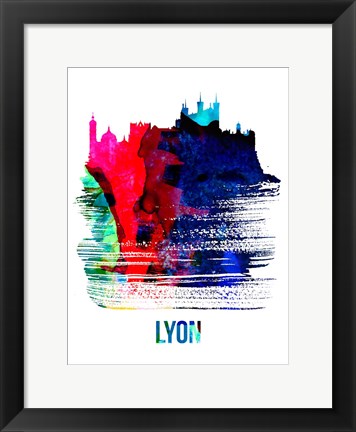 Framed Lyon Skyline Brush Stroke Watercolor Print