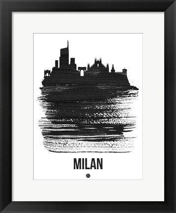 Framed Milan Skyline Brush Stroke Black Print