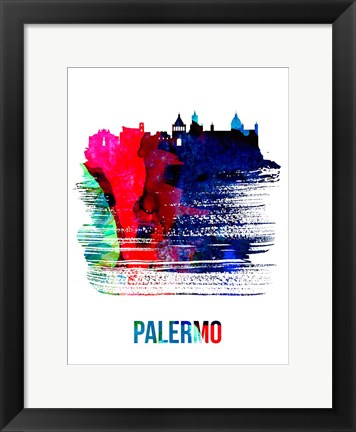 Framed Palermo Skyline Brush Stroke Watercolor Print