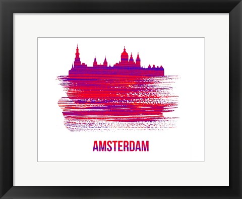 Framed Amsterdam Skyline Brush Stroke Red Print