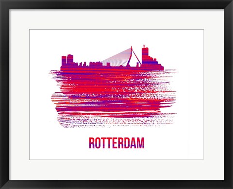 Framed Rotterdam Skyline Brush Stroke Red Print