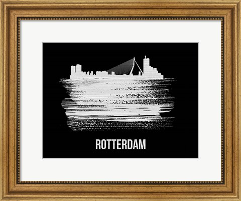 Framed Rotterdam Skyline Brush Stroke White Print