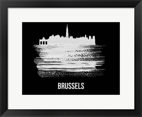 Framed Brussels Skyline Brush Stroke White Print