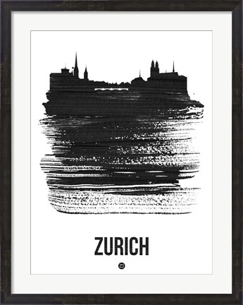 Framed Zurich Skyline Brush Stroke Black Print