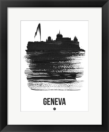 Framed Geneva Skyline Brush Stroke Black Print