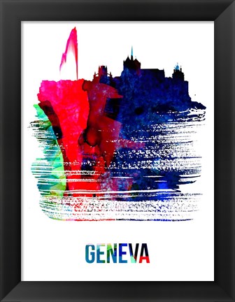 Framed Geneva Skyline Brush Stroke Watercolor Print