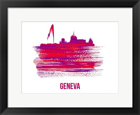 Framed Geneva Skyline Brush Stroke Red Print