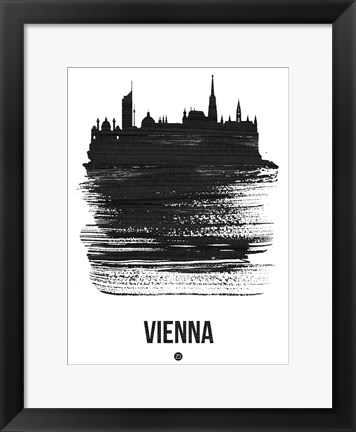 Framed Vienna Skyline Brush Stroke Black Print