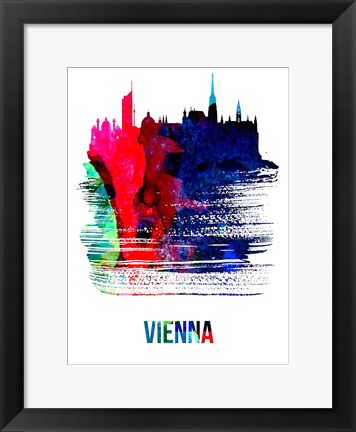 Framed Vienna Skyline Brush Stroke Watercolor Print