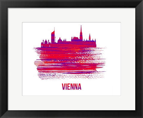 Framed Vienna Skyline Brush Stroke Red Print