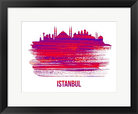 Framed Istanbul Skyline Brush Stroke Red Print