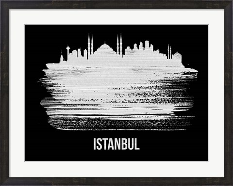 Framed Istanbul Skyline Brush Stroke White Print