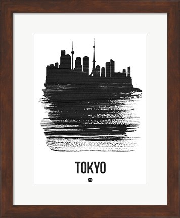 Framed Tokyo Skyline Brush Stroke Black Print