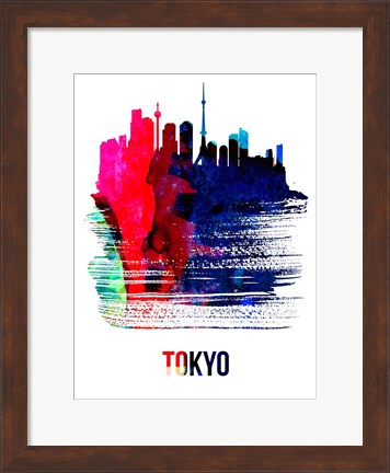 Framed Tokyo Skyline Brush Stroke Watercolor Print