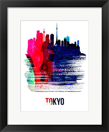 Framed Tokyo Skyline Brush Stroke Watercolor Print