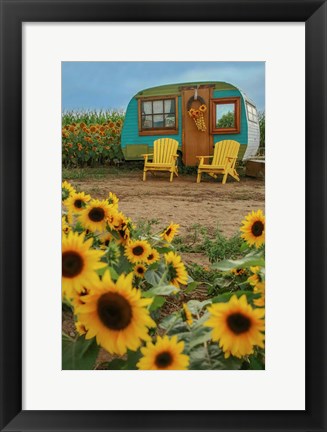 Framed Vintage Camper and Sunflowers 1 Print