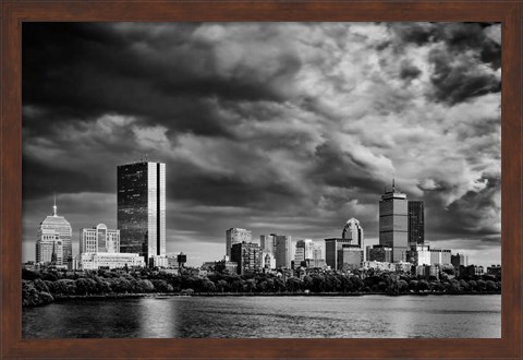 Framed Boston Skyline Monochrome Print