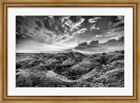 Framed Clearing Storm in the Badlands Monochrome Print