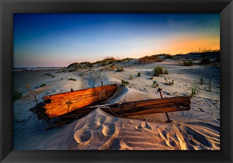 Framed Wreckage In The Dunes Print