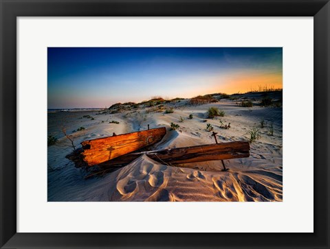 Framed Wreckage In The Dunes Print