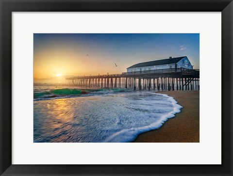 Framed Sunrise at Kitty Hawk Pier Print