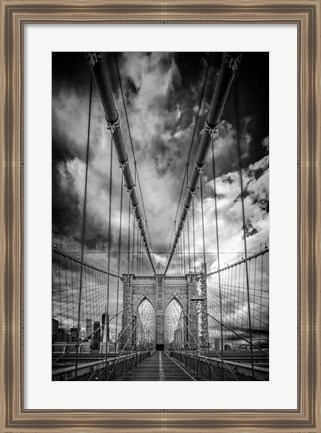 Framed Spring Evening on the Brooklyn Bridge Monochrome Print