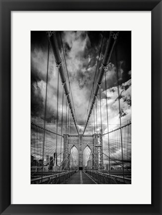 Framed Spring Evening on the Brooklyn Bridge Monochrome Print