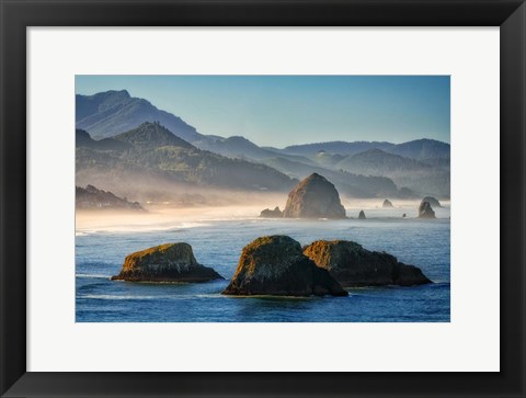 Framed Misty Morning on Cannon Beach Print