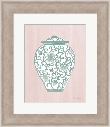 Framed Chinoiserie III Green Watercolor Light Print