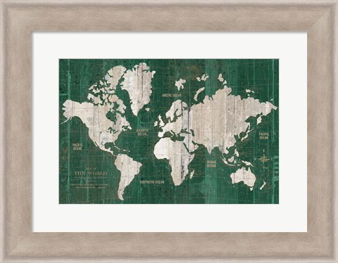 Framed Old World Map Green Print