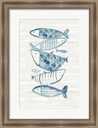 Framed Driftwood Blue Fish II Print