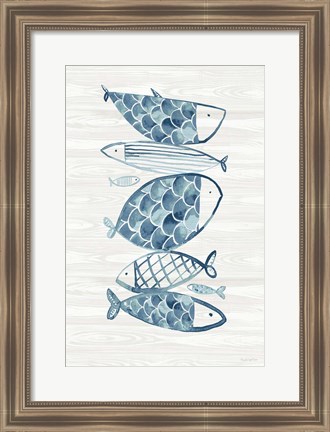 Framed Driftwood Blue Fish I Print