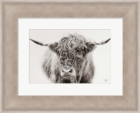 Framed Highland in the Winter Fog BW Print